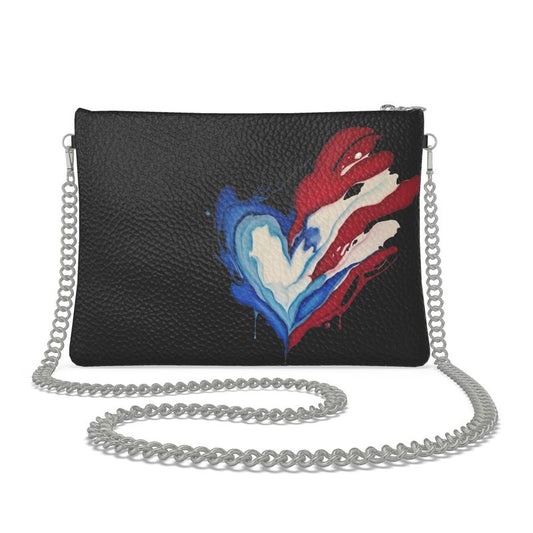 Corazón Boricua Black Leather Crossbody Bag With Chain