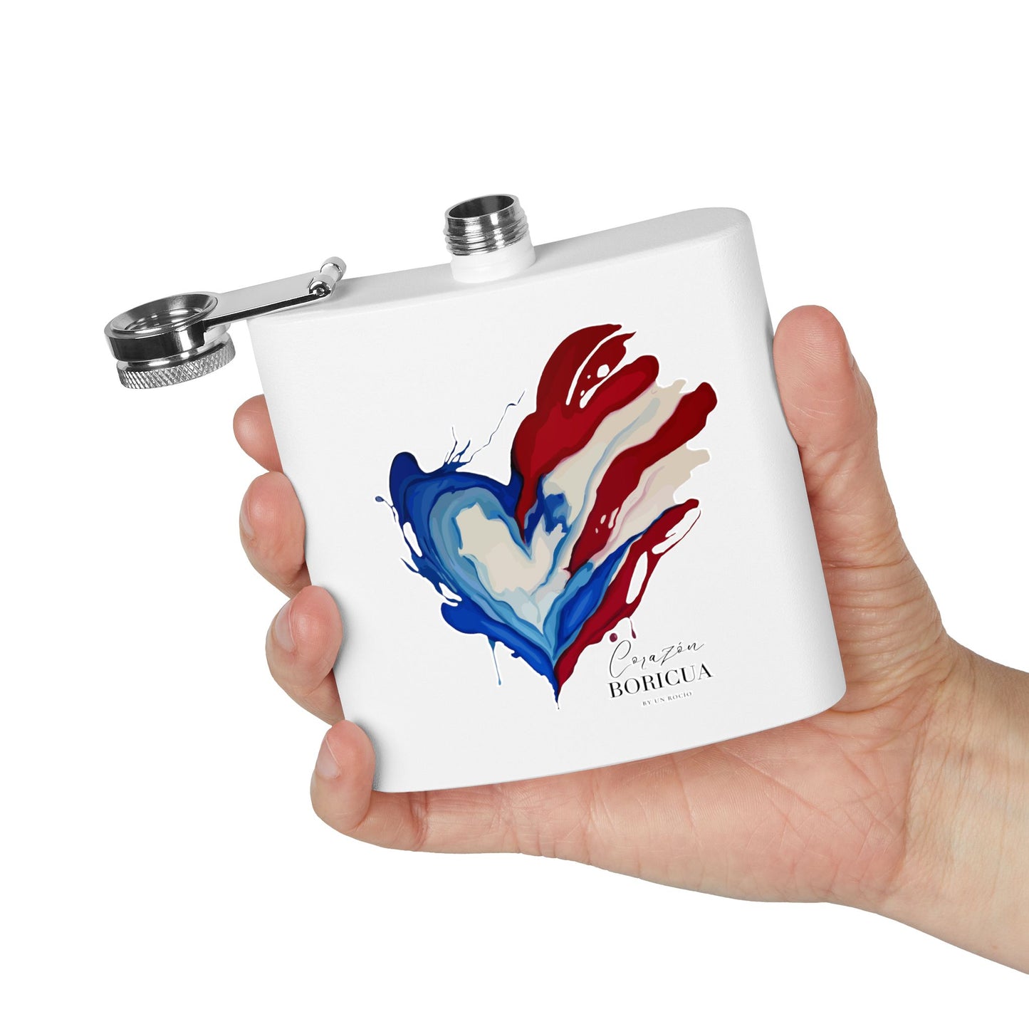 Boricua Heart Flask — 6oz Stainless Steel Patriotic Puerto Rico Gift