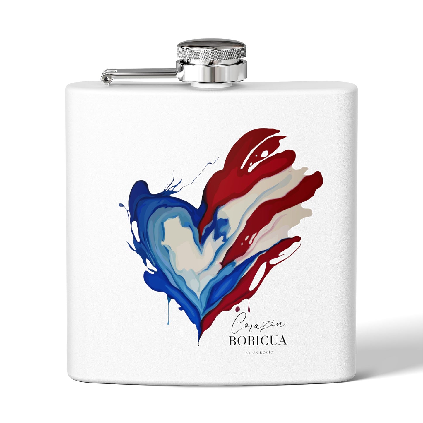 Boricua Heart Flask — 6oz Stainless Steel Patriotic Puerto Rico Gift