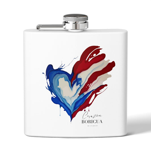 Boricua Heart Flask — 6oz Stainless Steel Patriotic Puerto Rico Gift