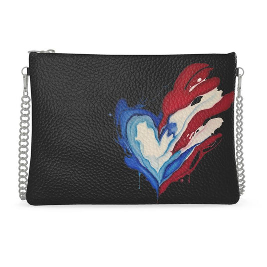 Corazón Boricua Black Leather Crossbody Bag With Chain