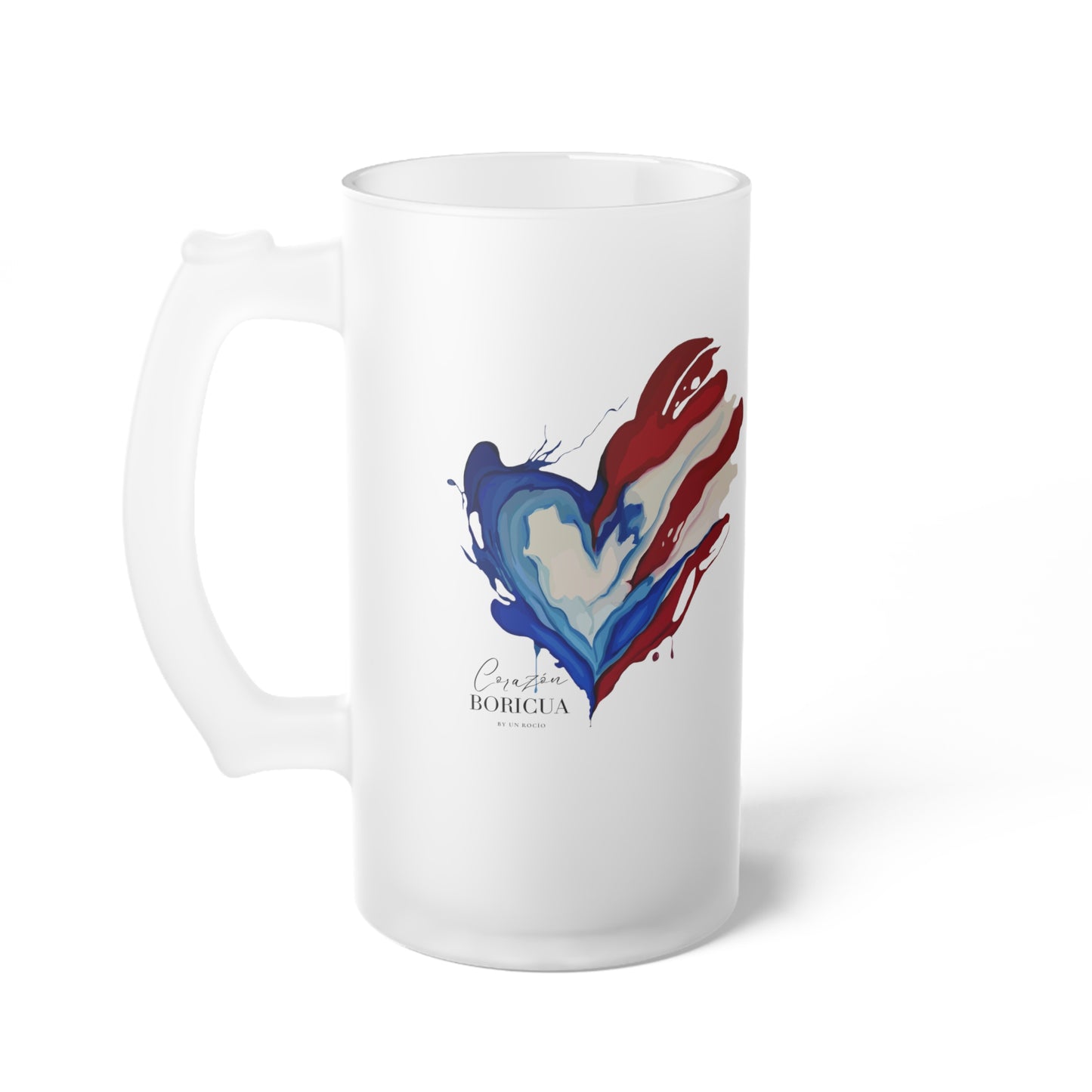 Frosted Glass Beer Mug — Abstract Red & Blue Splash Pint for Brewers & Parties