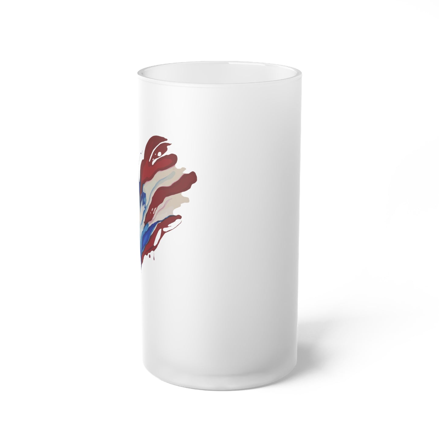 Frosted Glass Beer Mug — Abstract Red & Blue Splash Pint for Brewers & Parties