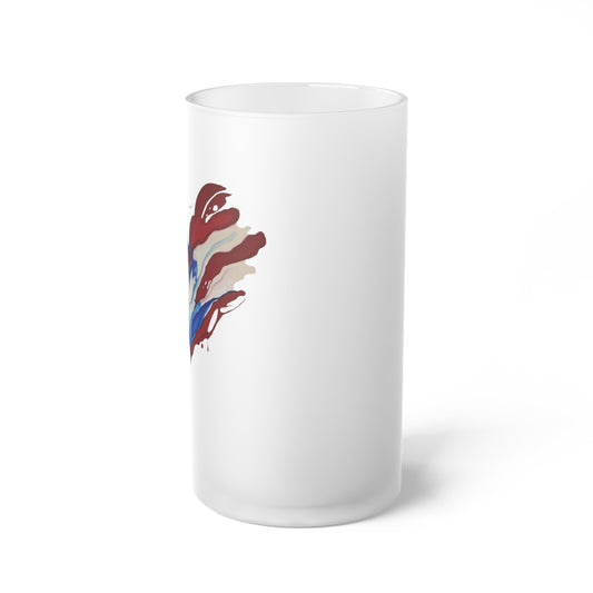Frosted Glass Beer Mug — Abstract Red & Blue Splash Pint for Brewers & Parties